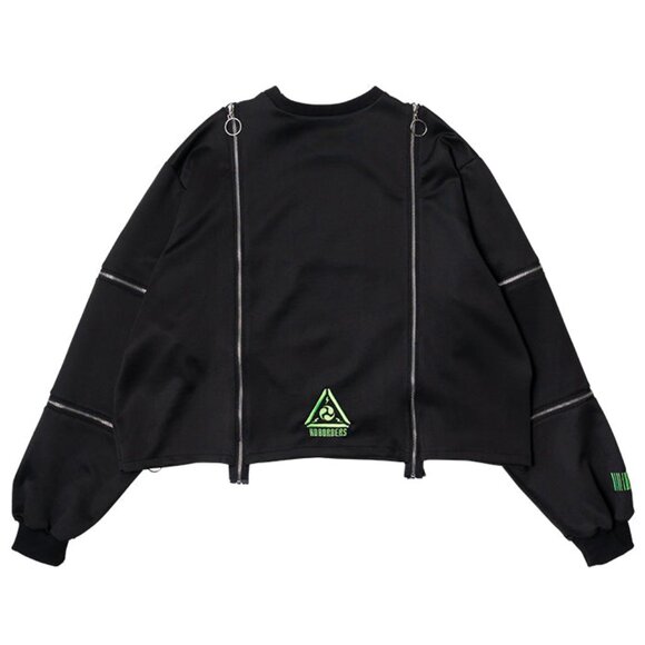 ACDC RAG - Uzurai Cyberpunk Zipper Oversized Black Cropped Top - Picture 2 of 2